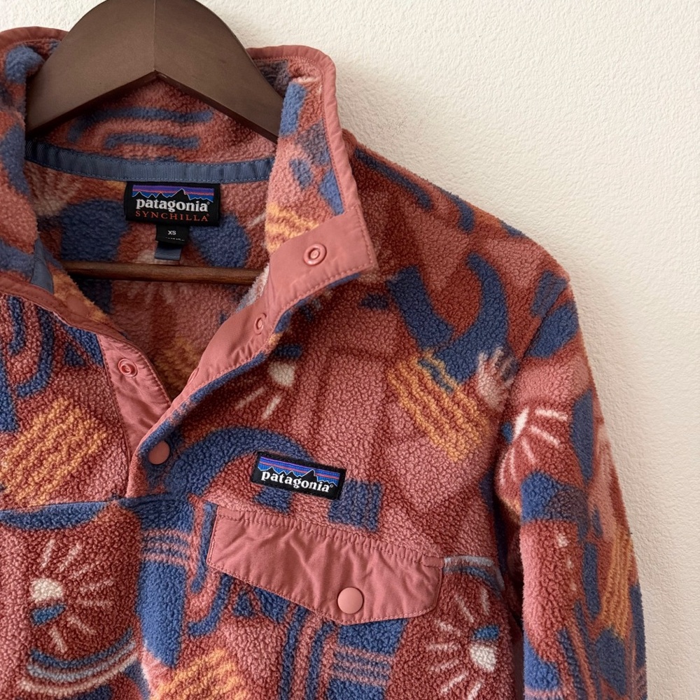 Patagonia Women’s Synchilla Snap Fleece Pullover Canyon Block Big Sisu Brown XS - Picture 5 of 15
